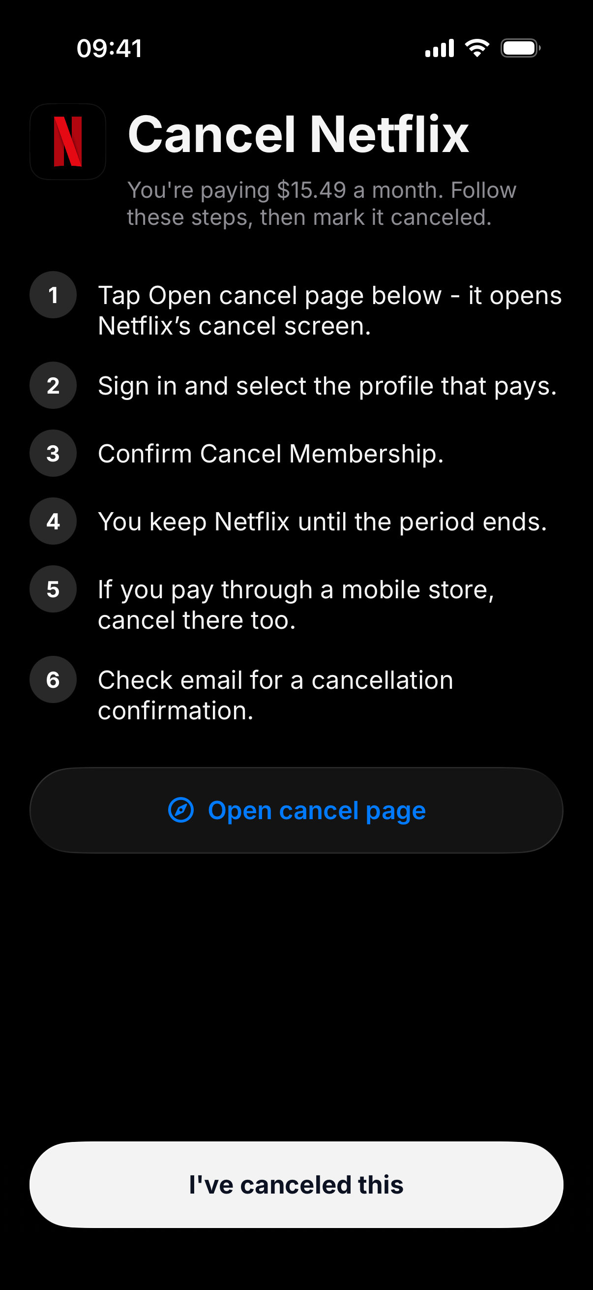 Cancel Netflix with numbered steps.