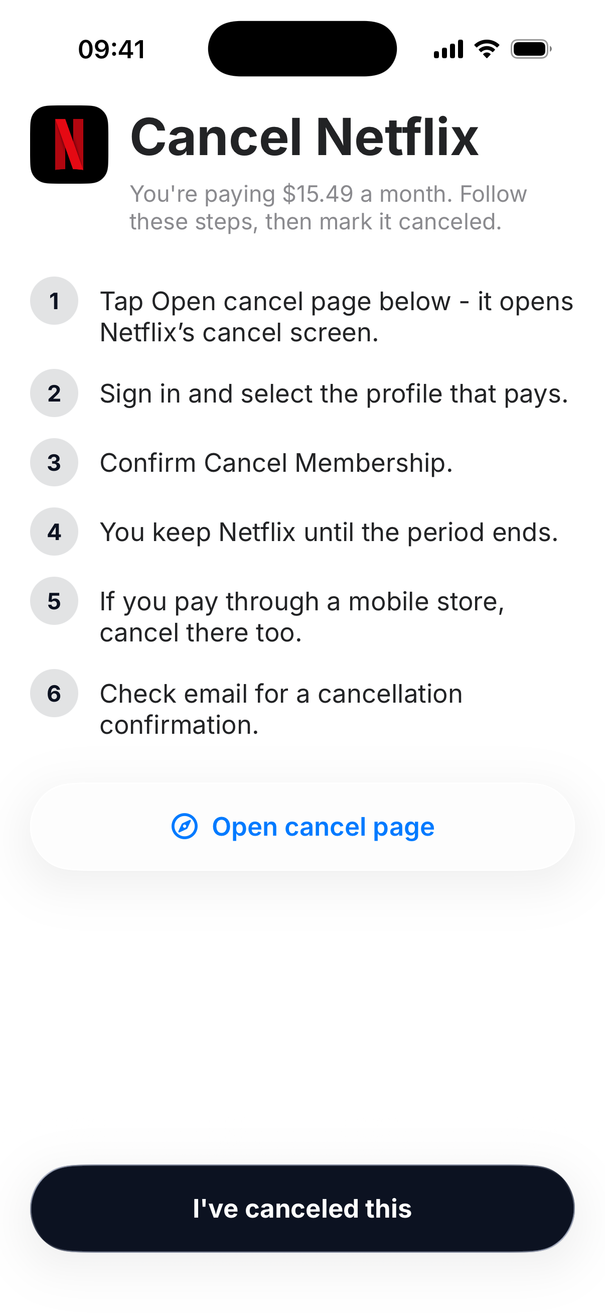Cancel Netflix with numbered steps.